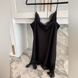 French Connection Satin Longline Slip Camisole Eyelash Lace Handkerchief Hem M